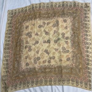 Vintage Dana Buchman Silk Scarf 32” pink gold  100% Silk Bohemian Pattern Square